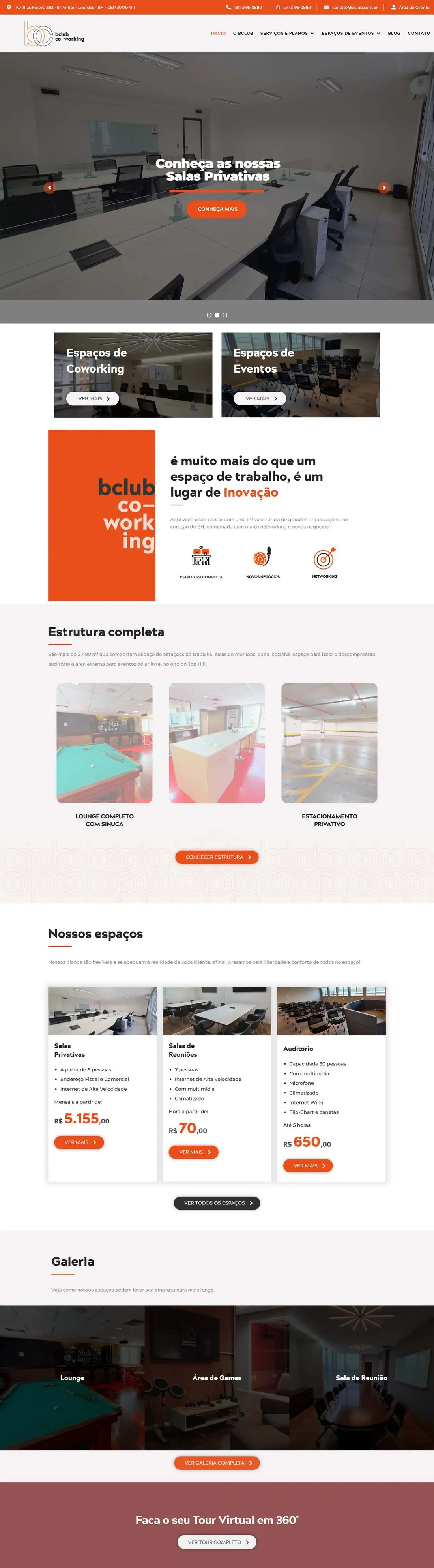 Site de BClub, página inicial inteira