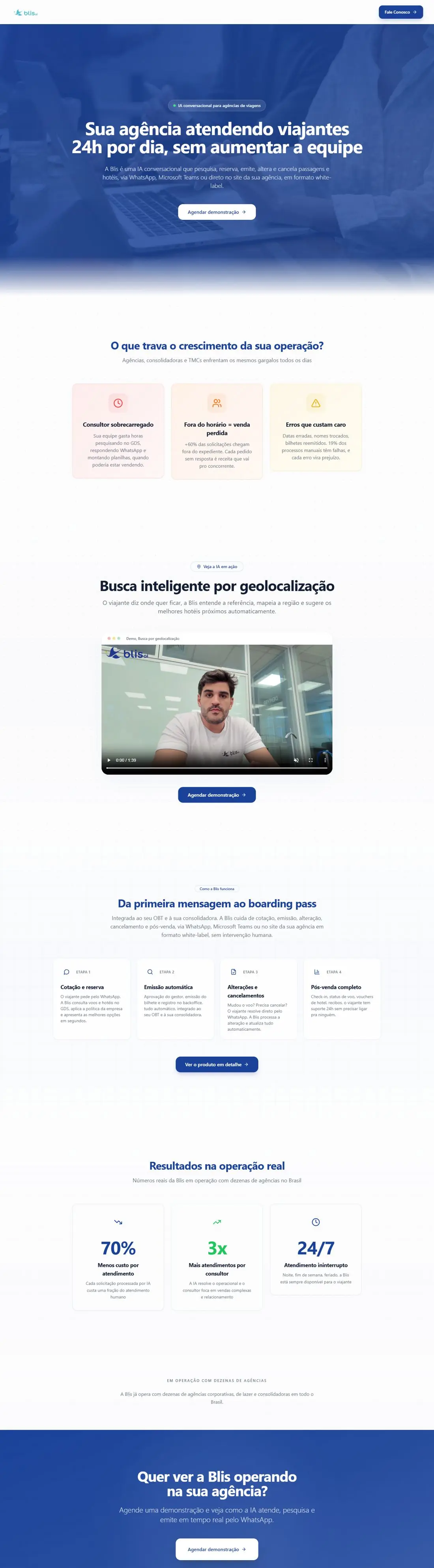 Site de BLIS, página inicial inteira