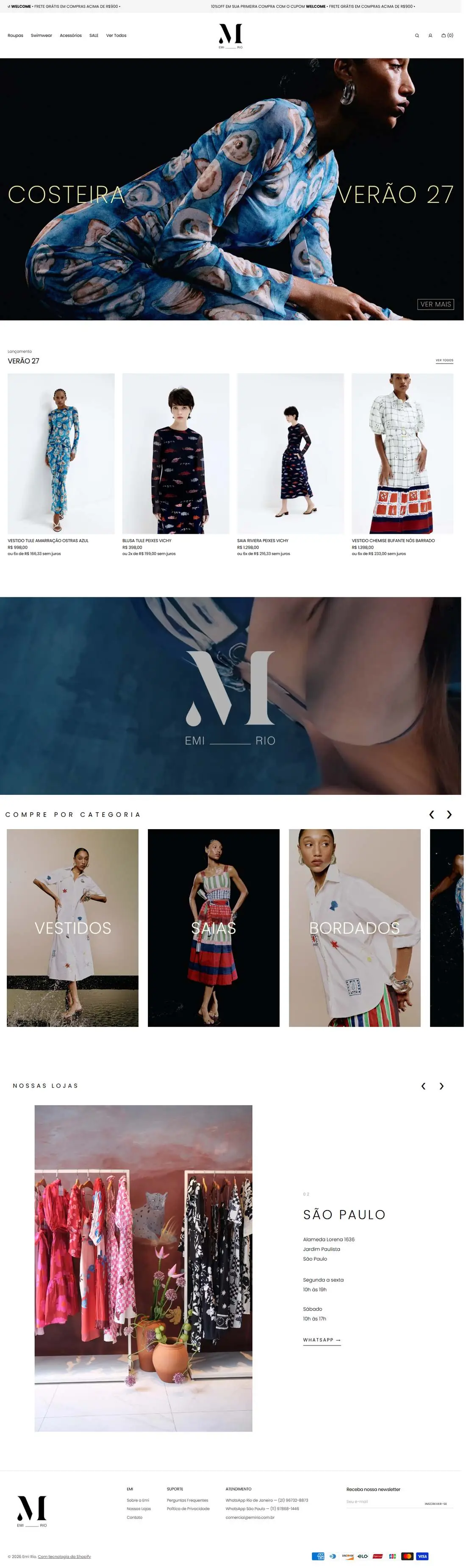 Site de Emi Rio, página inicial inteira
