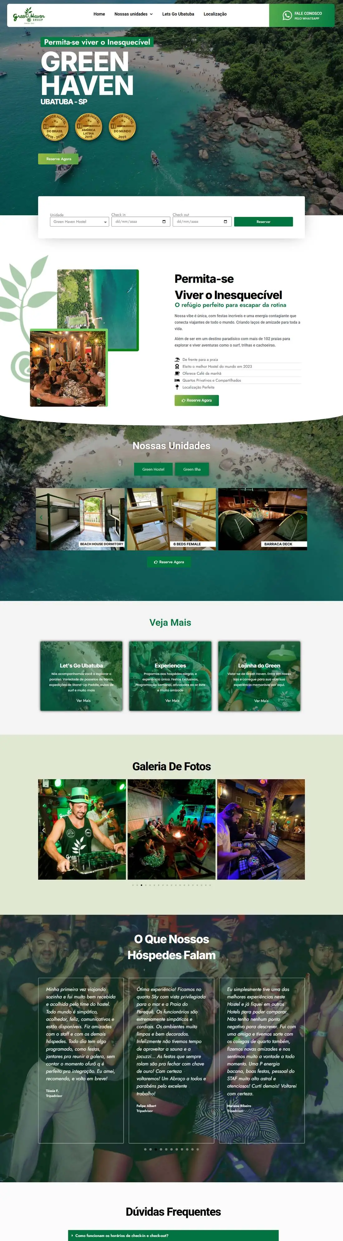Site de Green Haven, página inicial inteira